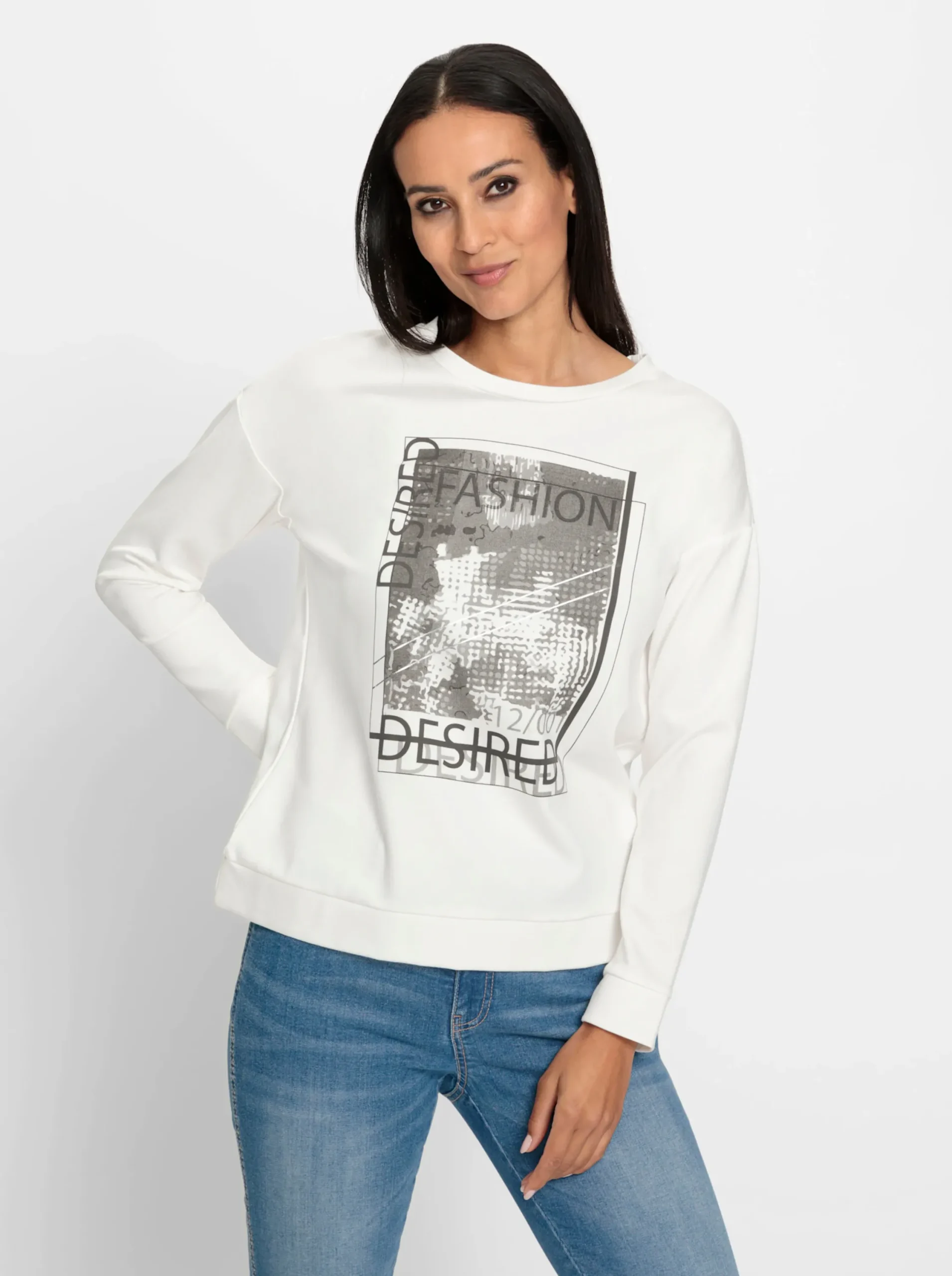 Pullover|heine Sweatshirt mit überschnittenen Schultern ecru