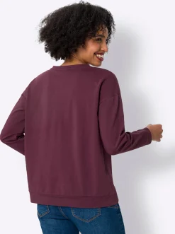 Pullover|Shirts|heine Sweatshirt mit Blumen-Stickerei burgund