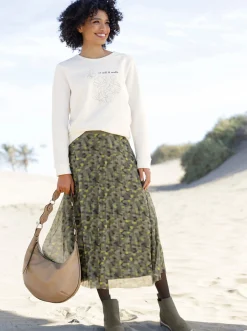 Pullover|Shirts|heine Sweatshirt mit Blumenstickerei ecru