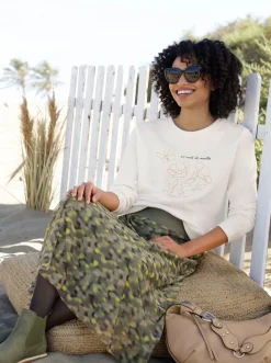 Pullover|Shirts|heine Sweatshirt mit Blumenstickerei ecru