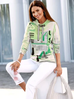 Pullover|Shirts| Sweatshirt mit Buchstaben-Print apfel-ecru
