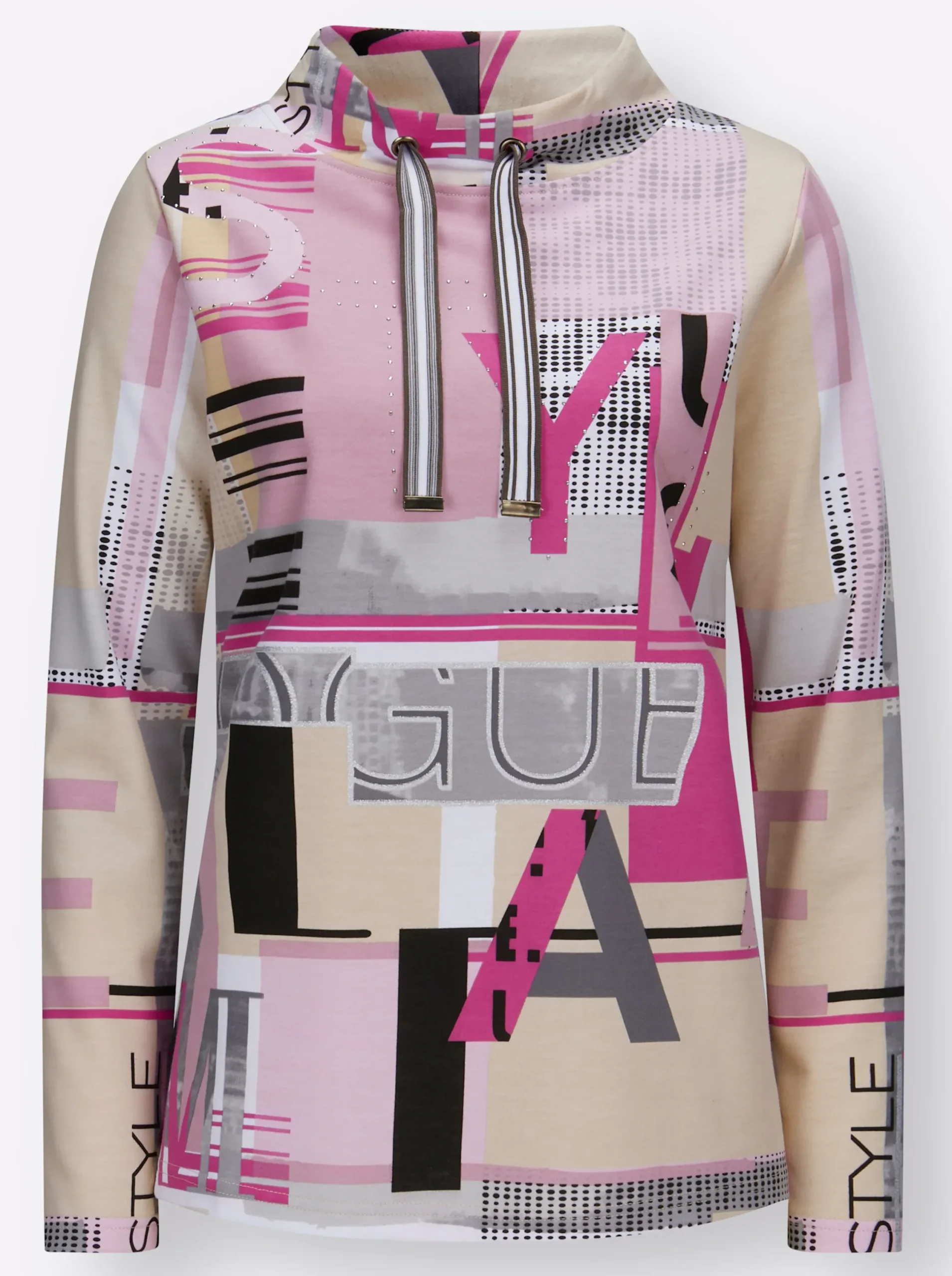Pullover|Shirts| Sweatshirt mit Buchstaben-Print fuchsia-ecru