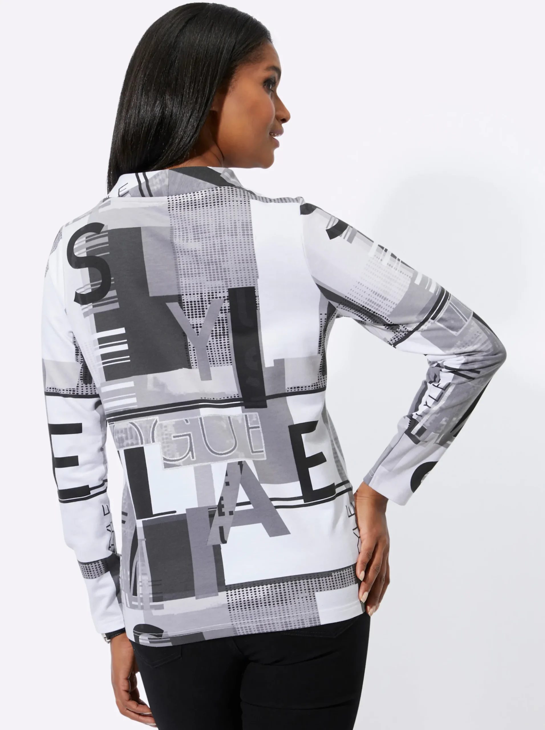 Pullover|Shirts| Sweatshirt mit Buchstaben-Print schwarz-ecru