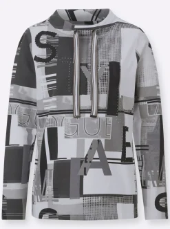 Pullover|Shirts| Sweatshirt mit Buchstaben-Print schwarz-ecru