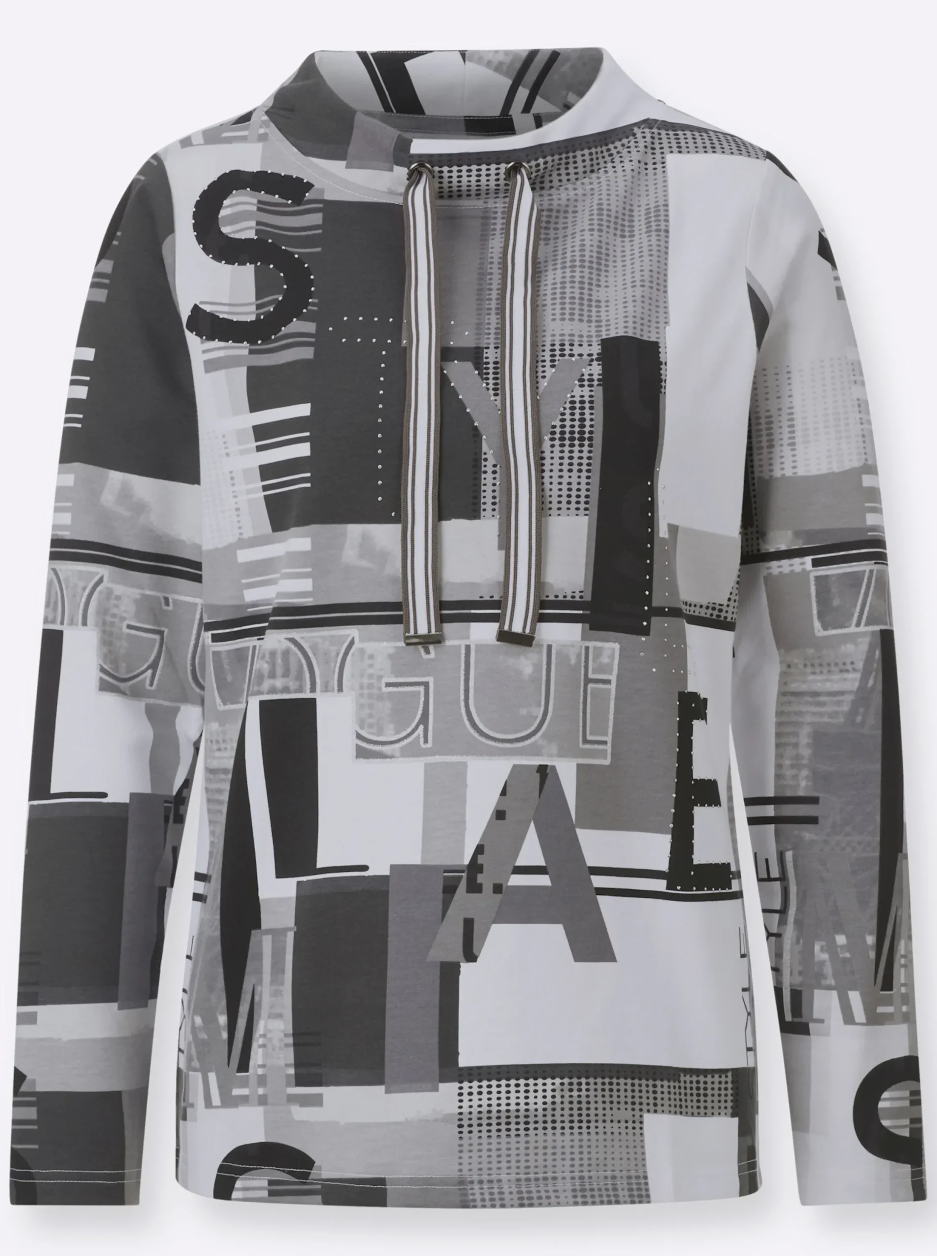 Pullover|Shirts| Sweatshirt mit Buchstaben-Print schwarz-ecru