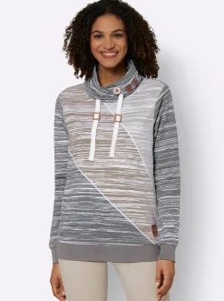 Pullover| Sweatshirt mit elastischen Bündchen grau-ecru-bedruckt