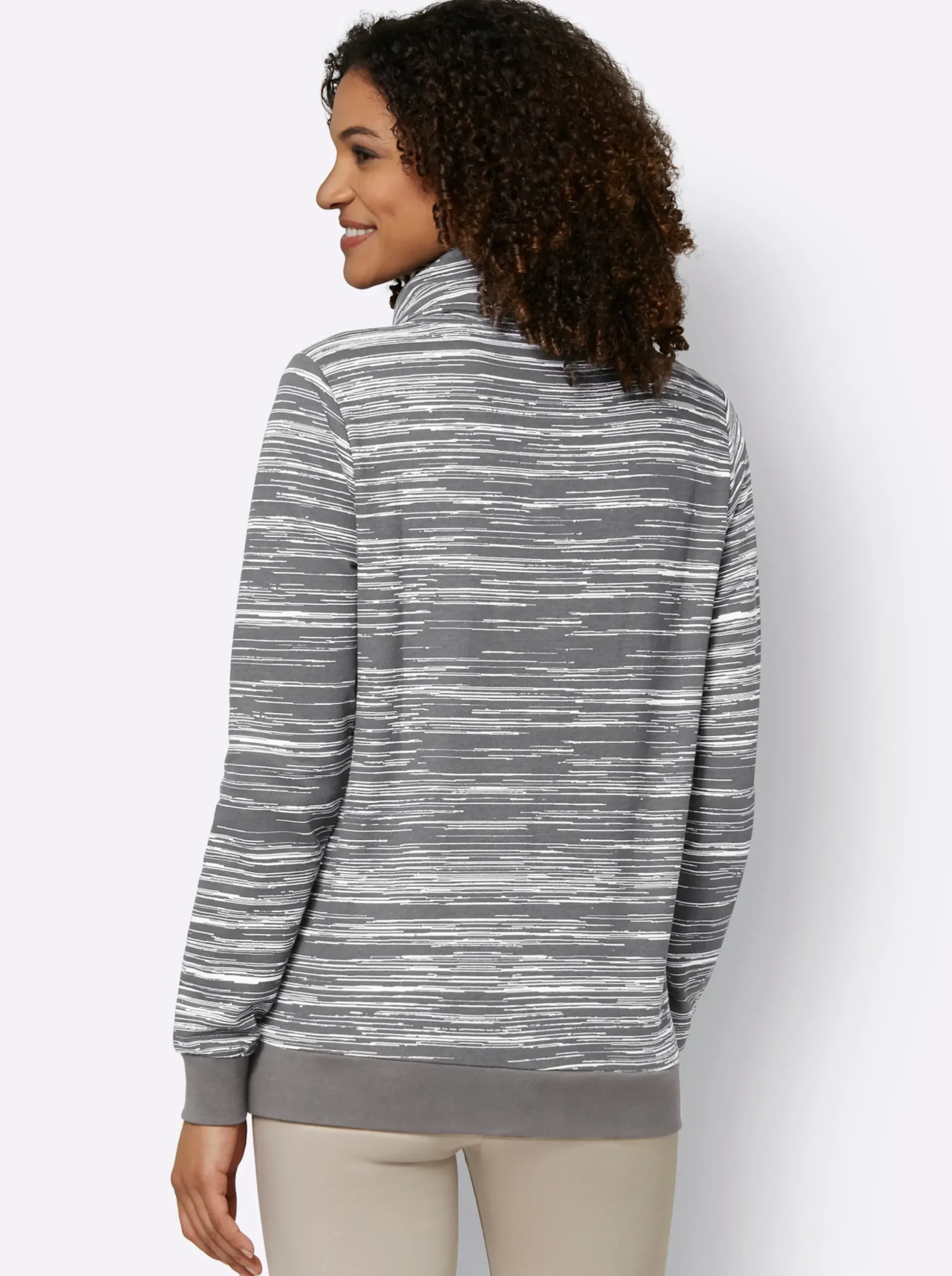 Pullover| Sweatshirt mit elastischen Bündchen grau-ecru-bedruckt