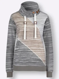 Pullover| Sweatshirt mit elastischen Bündchen grau-ecru-bedruckt