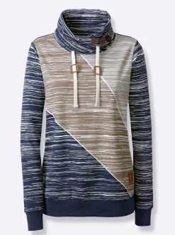 Pullover| Sweatshirt mit elastischen Bündchen dunkelblau-ecru-bedruckt