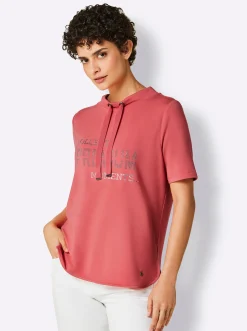 Pullover|CREATION L PREMIUM Sweatshirt mit Folienprint und Glitzersteinchen grapefruit