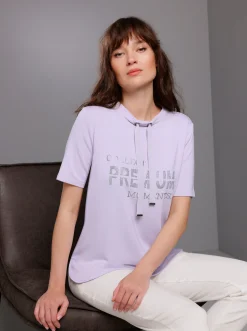 Shirts|CREATION L PREMIUM Sweatshirt mit Folienprint und Glitzersteinchen flieder