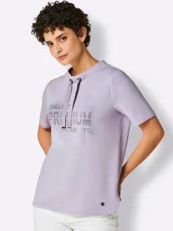 Shirts|CREATION L PREMIUM Sweatshirt mit Folienprint und Glitzersteinchen flieder