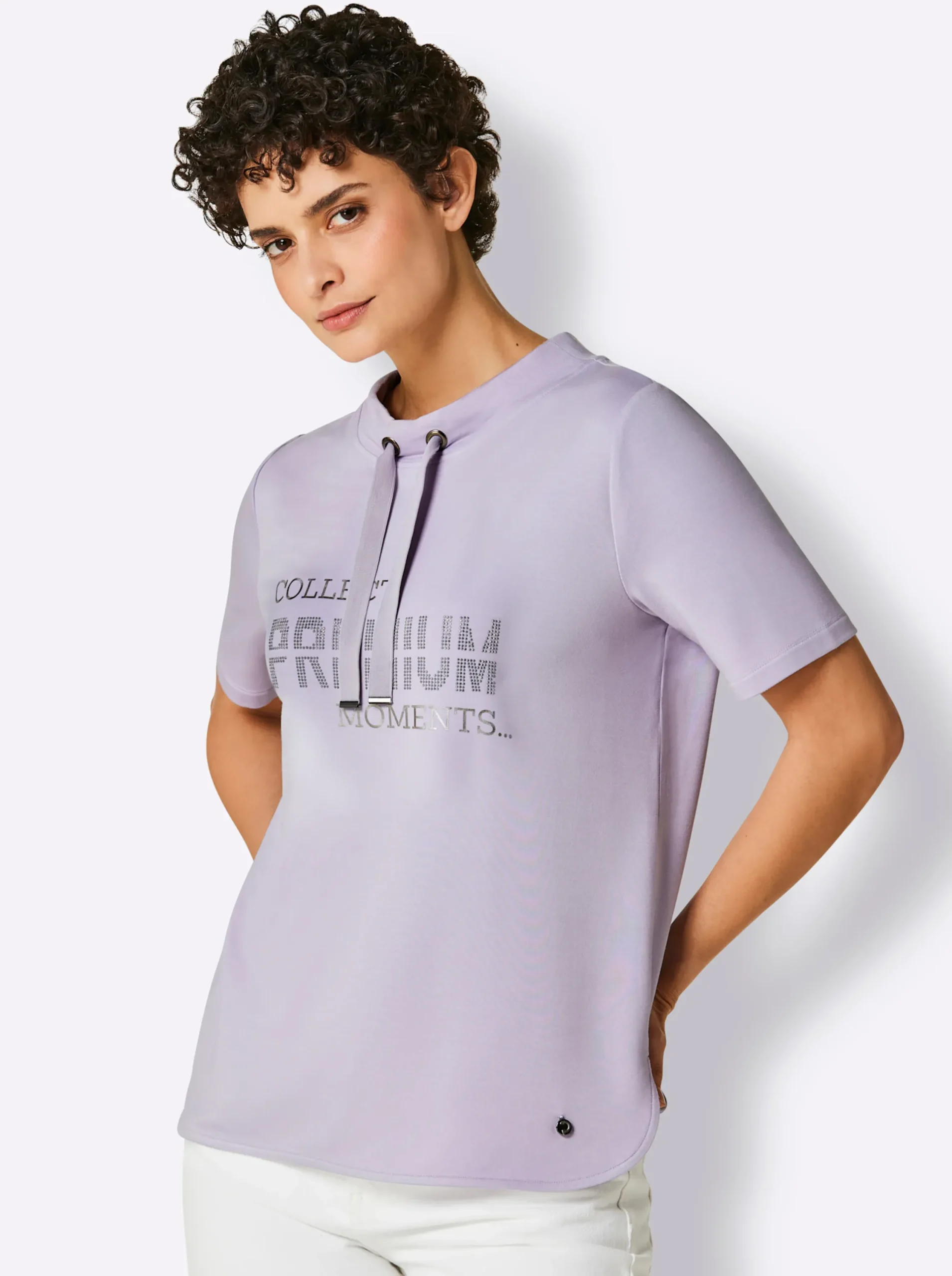 Shirts|CREATION L PREMIUM Sweatshirt mit Folienprint und Glitzersteinchen flieder