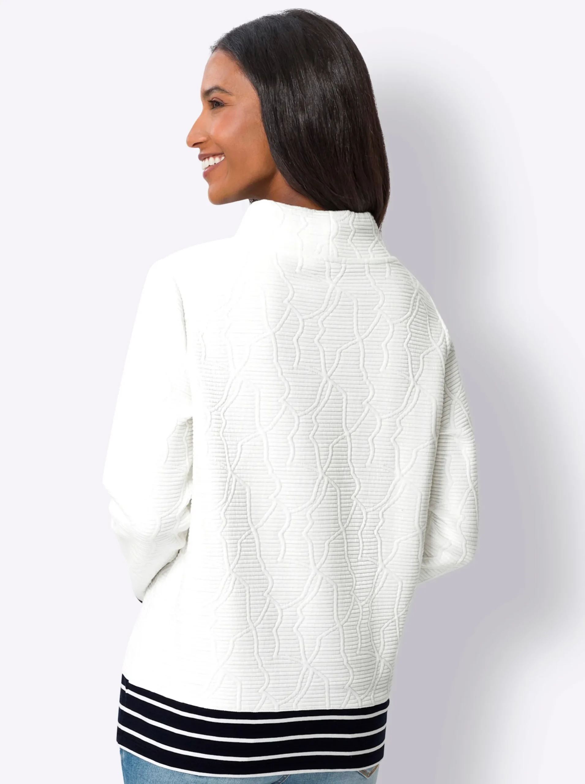 Shirts|heine Sweatshirt mit geringelten Abschlüssen ecru-marine