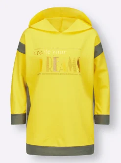 Pullover|Shirts| Sweatshirt mit goldfarbenem Folien-Print limone-khaki