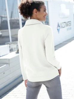 Basics|Shirts| Sweatshirt mit halsfernem Rollkragen wollweiß