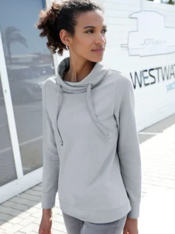 Pullover|Shirts| Sweatshirt mit halsfernem Rollkragen grau-meliert