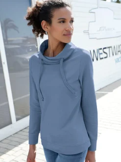 Basics|Pullover| Sweatshirt mit halsfernem Rollkragen blau