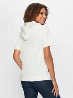 Shirts| Sweatshirt mit Kapuze ecru-dunkelblau-bedruckt