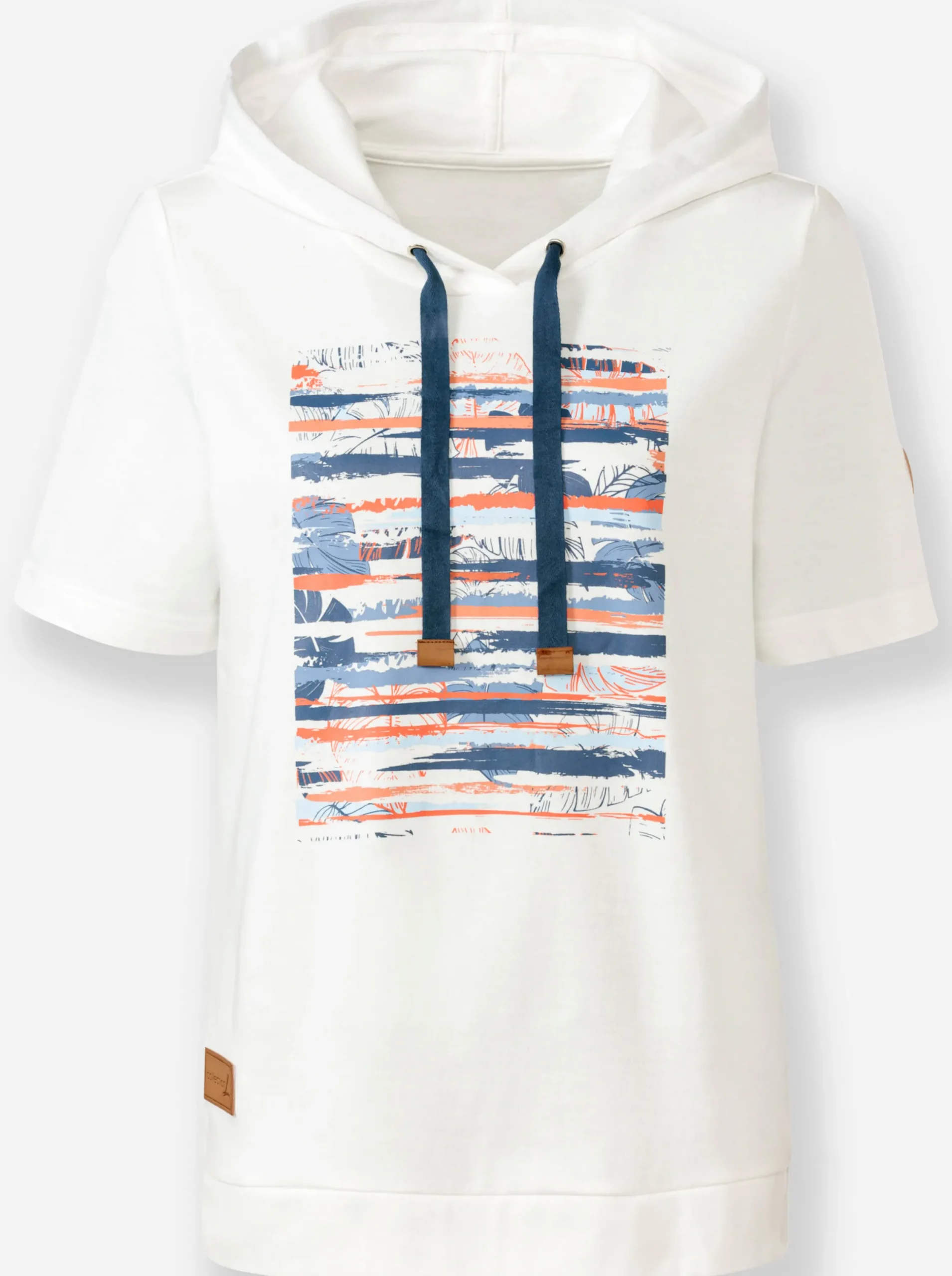 Shirts| Sweatshirt mit Kapuze ecru-dunkelblau-bedruckt