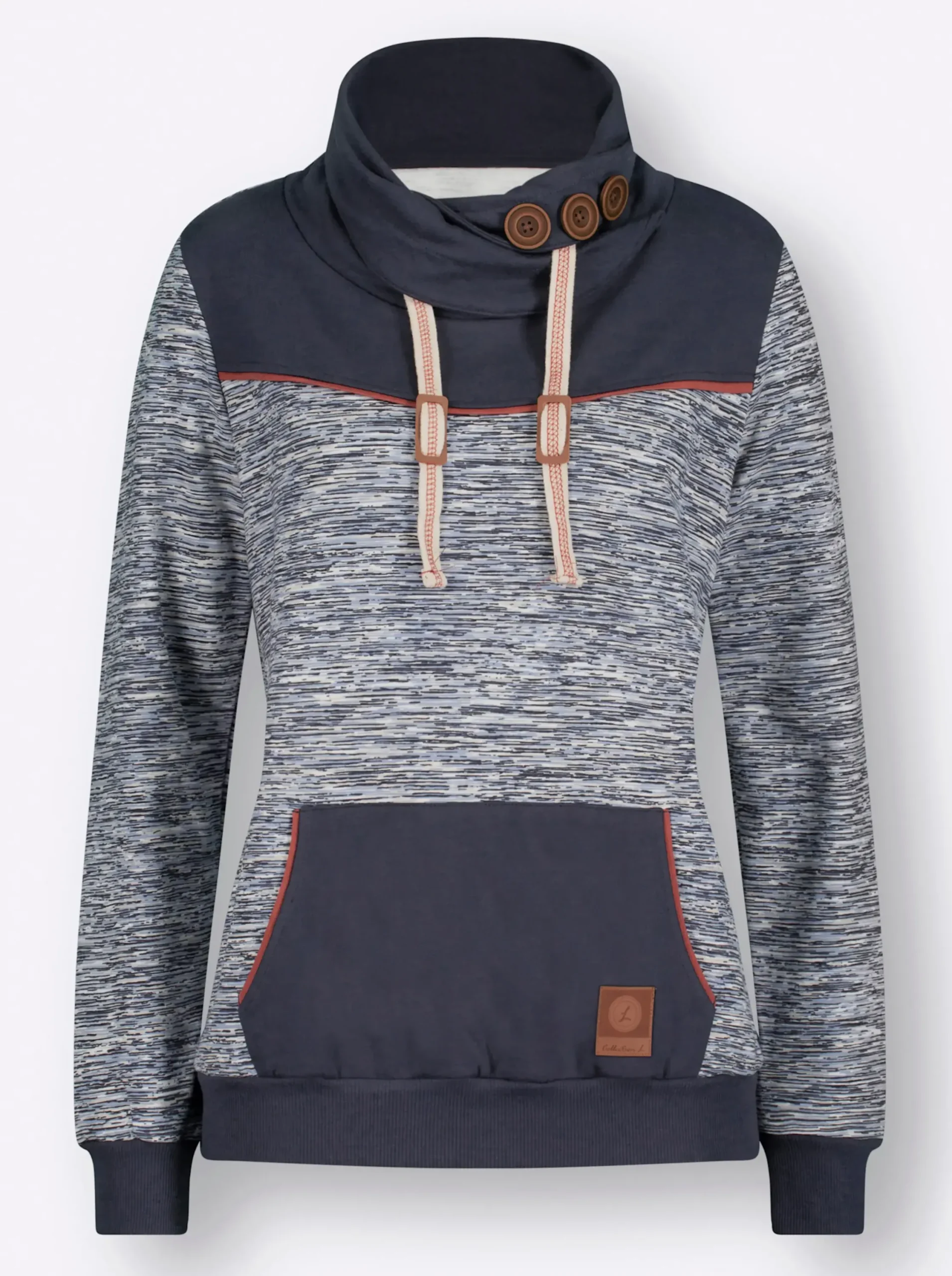 Pullover|Shirts| Sweatshirt mit Kontrast-Details marine-weiß-meliert