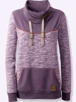 Pullover|Shirts| Sweatshirt mit Kontrast-Details feige-weiß-meliert