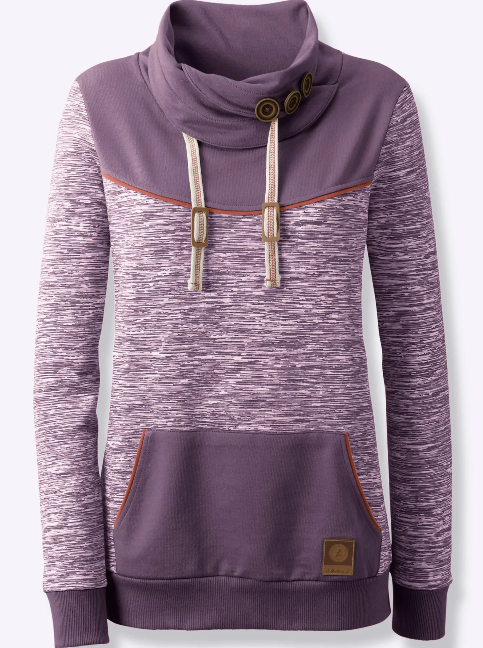 Pullover|Shirts| Sweatshirt mit Kontrast-Details feige-weiß-meliert