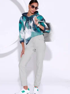 Shirts| Sweatshirt mit Kontrast-Einsätzen salbei-dunkelblau-bedruckt