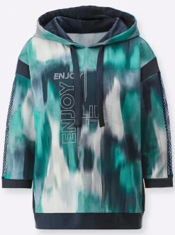 Shirts| Sweatshirt mit Kontrast-Einsätzen salbei-dunkelblau-bedruckt