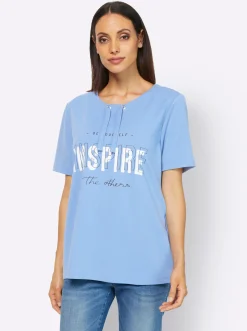 Shirts|heine Sweatshirt mit kontrastfarbigem Print vorne himmelblau