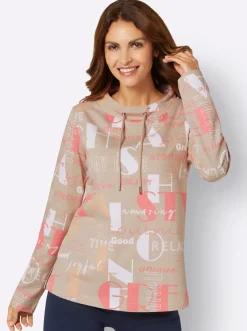 Pullover| Sweatshirt mit Lettering-Print flamingo-sand-bedruckt