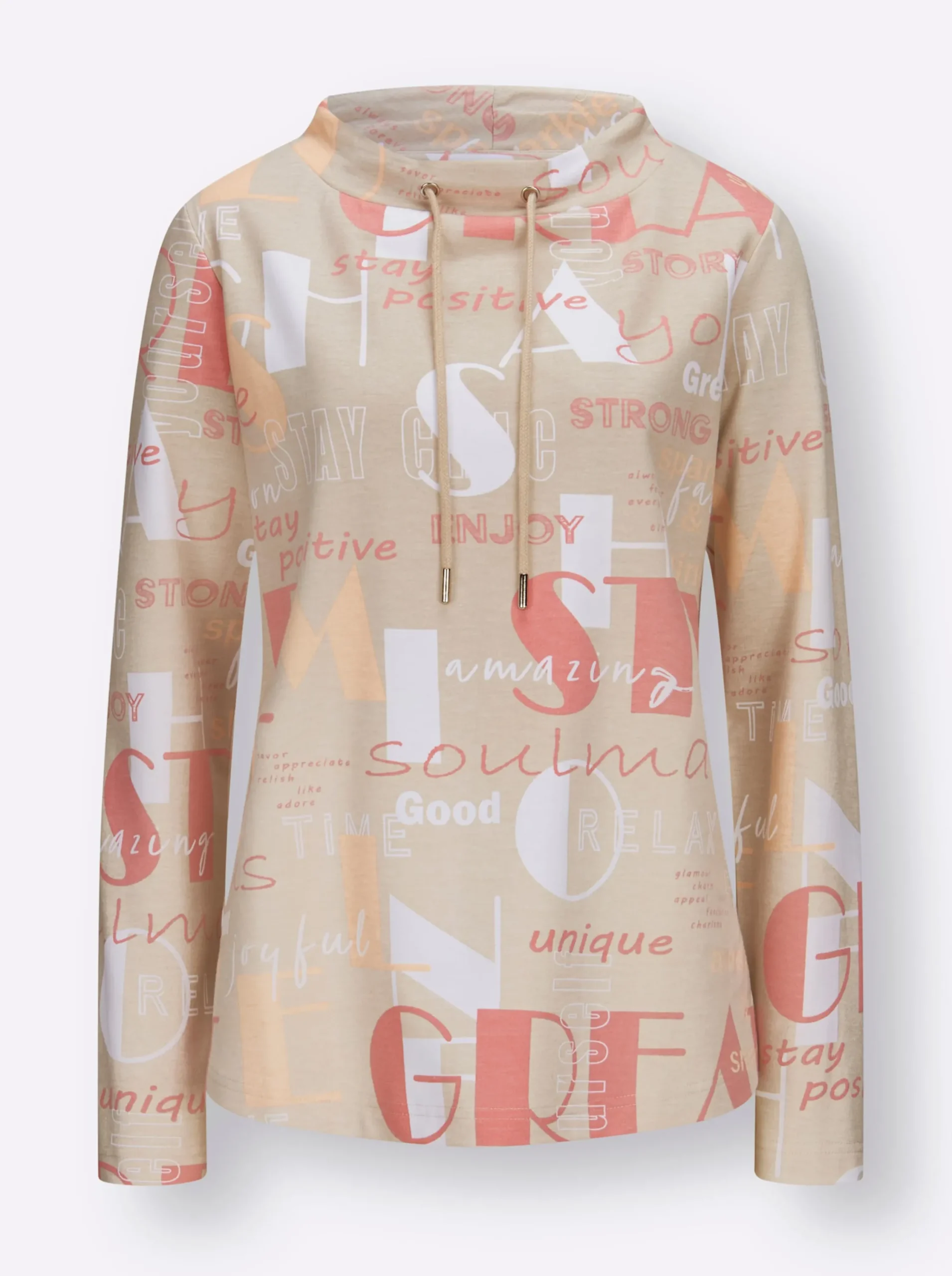 Pullover| Sweatshirt mit Lettering-Print flamingo-sand-bedruckt