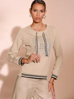 Shirts| Sweatshirt mit Netz-Einsatz beige