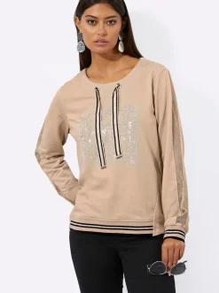 Shirts| Sweatshirt mit Netz-Einsatz beige