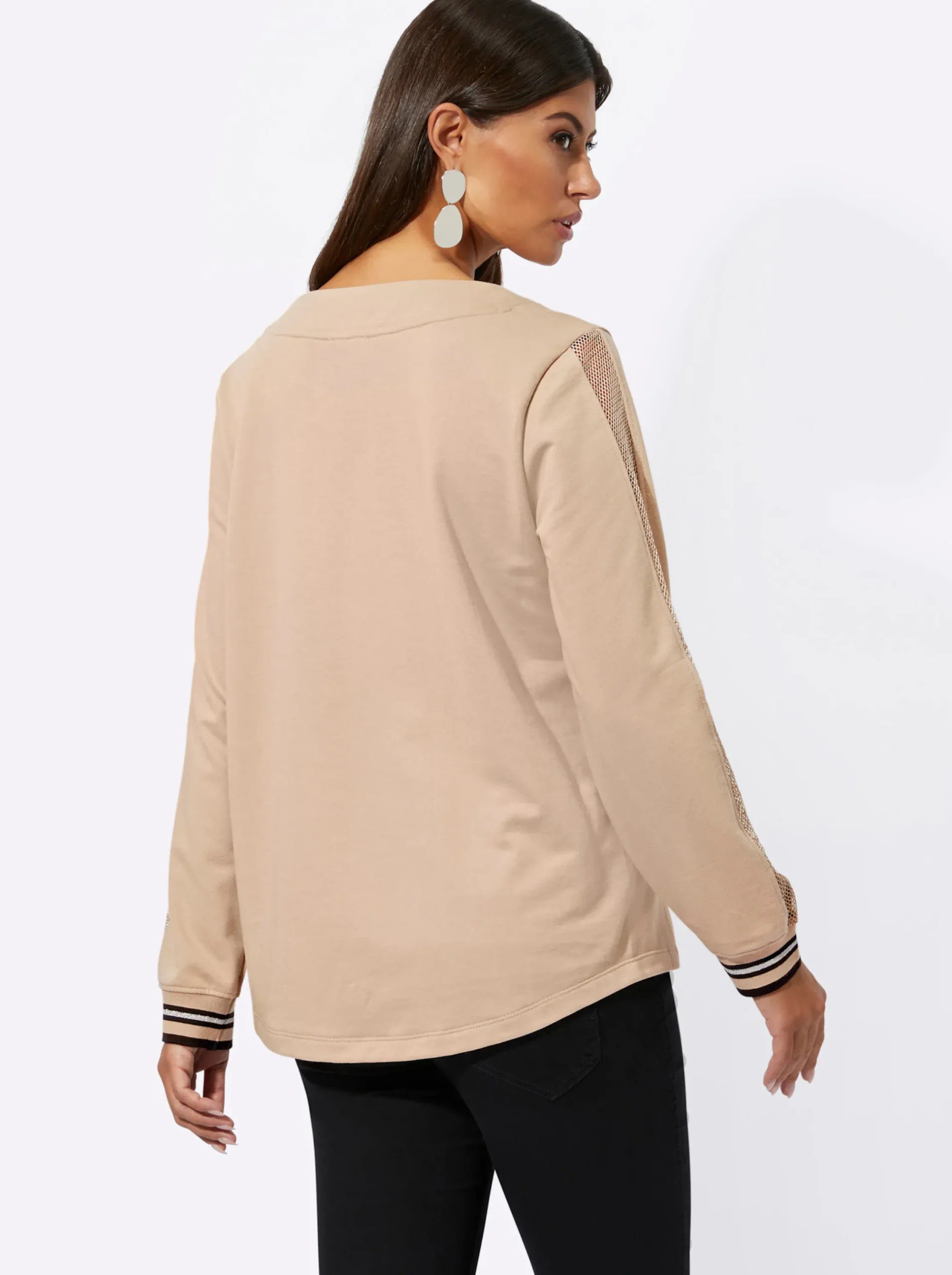 Shirts| Sweatshirt mit Netz-Einsatz beige