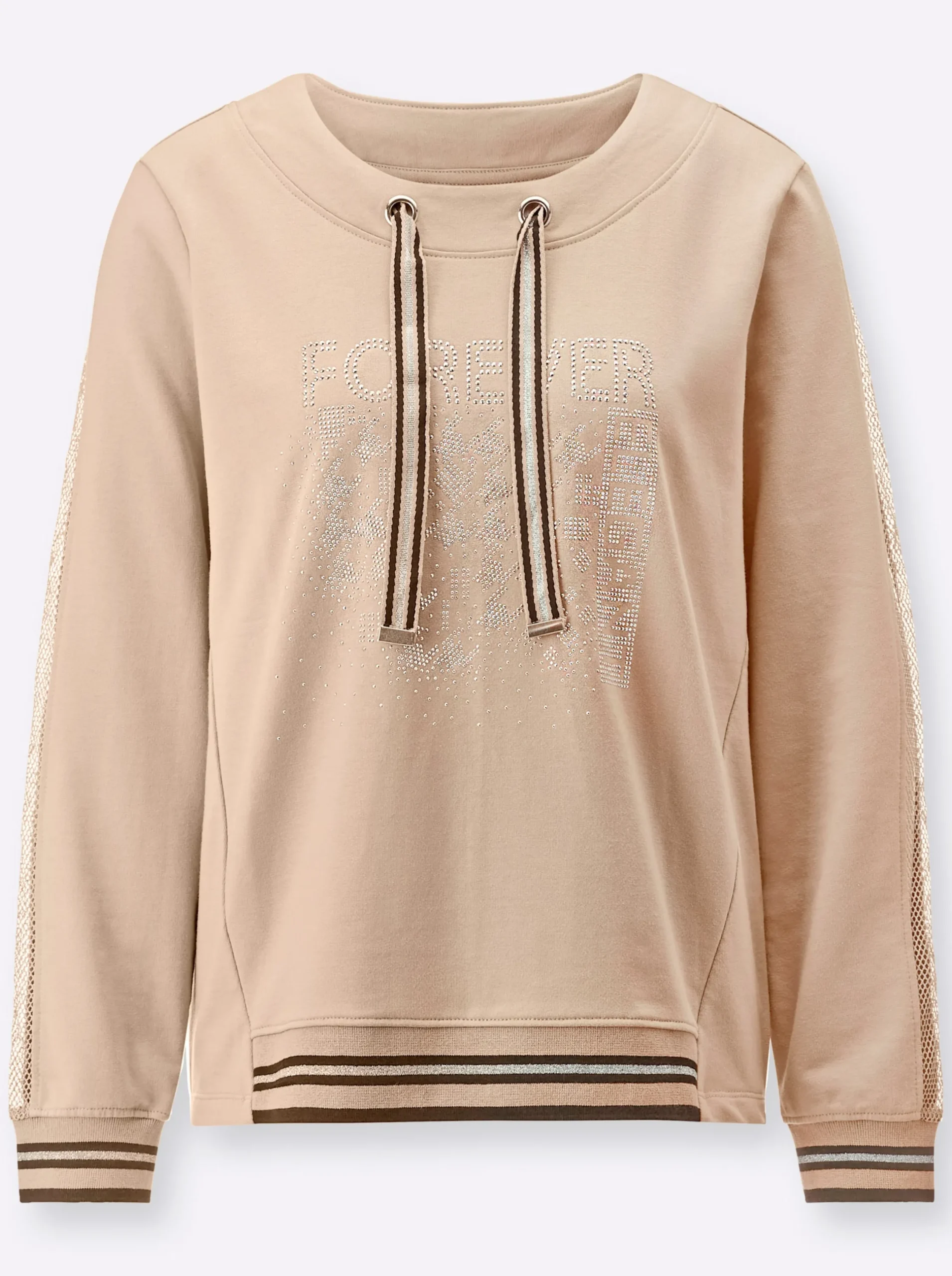 Shirts| Sweatshirt mit Netz-Einsatz beige