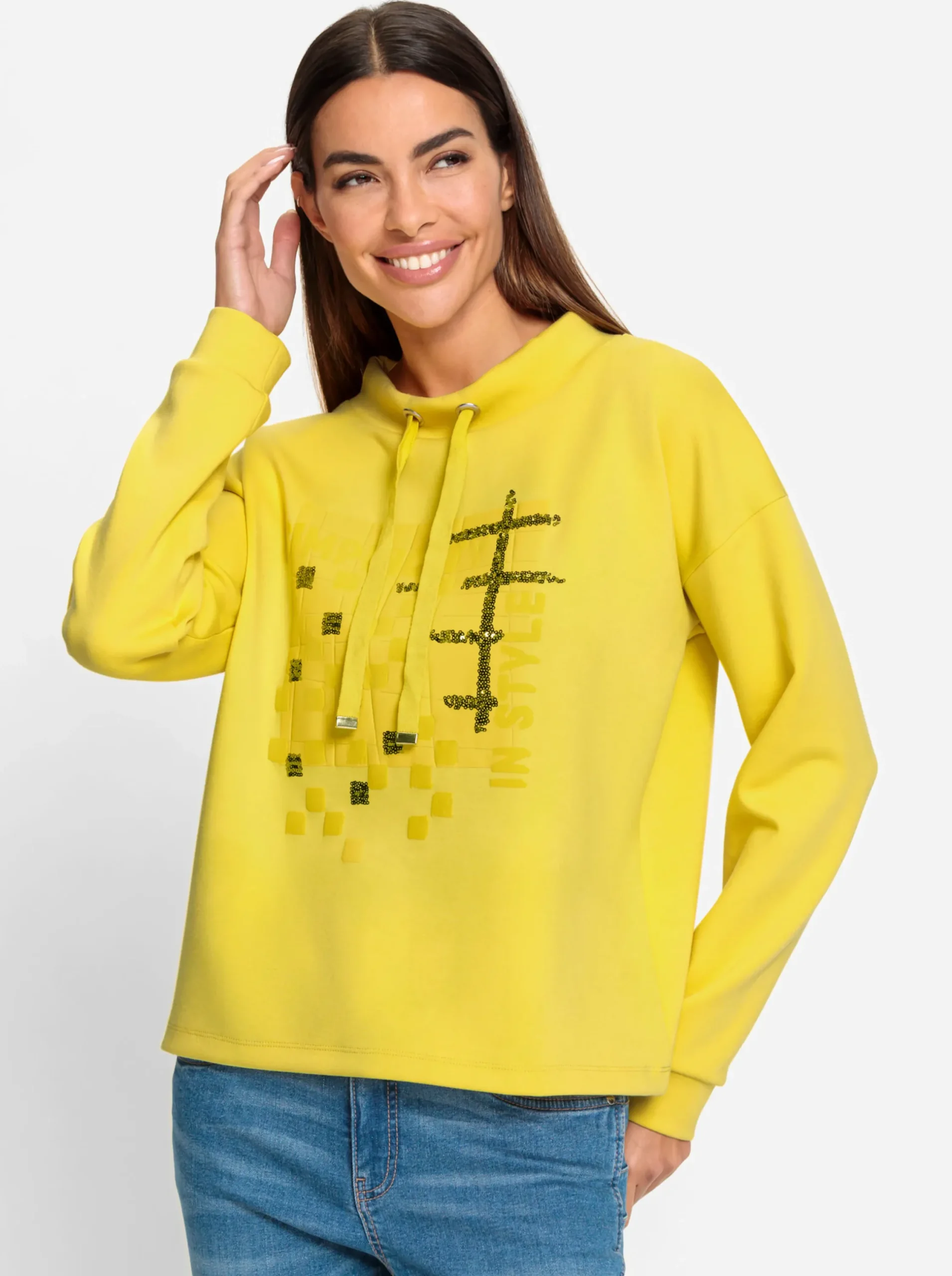 Pullover|heine Sweatshirt mit Pailletten limone