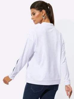 Pullover| Sweatshirt mit platziertem Metallic-Druck weiß-silberfarben-bedruckt