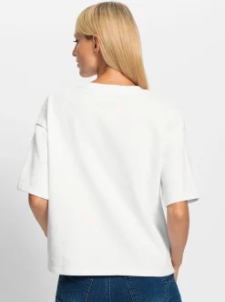 Pullover|heine Sweatshirt mit Schriftzug und Glitzersteinchen weiß