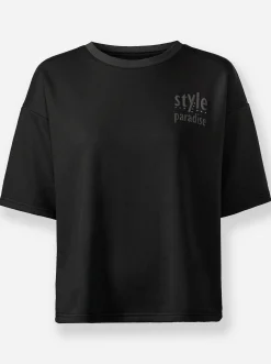 Pullover|heine Sweatshirt mit Schriftzug und Glitzersteinchen schwarz