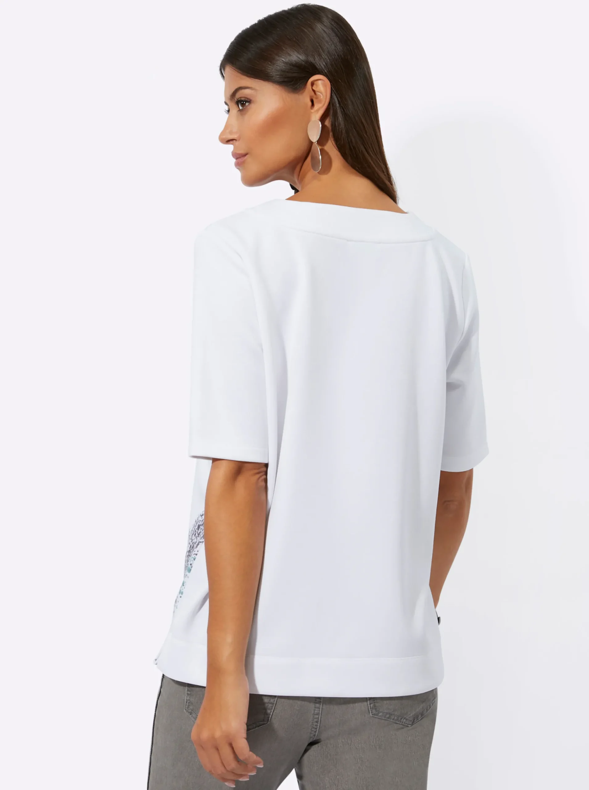 Pullover| Sweatshirt mit Seitenschlitzen ecru-anthrazit-bedruckt