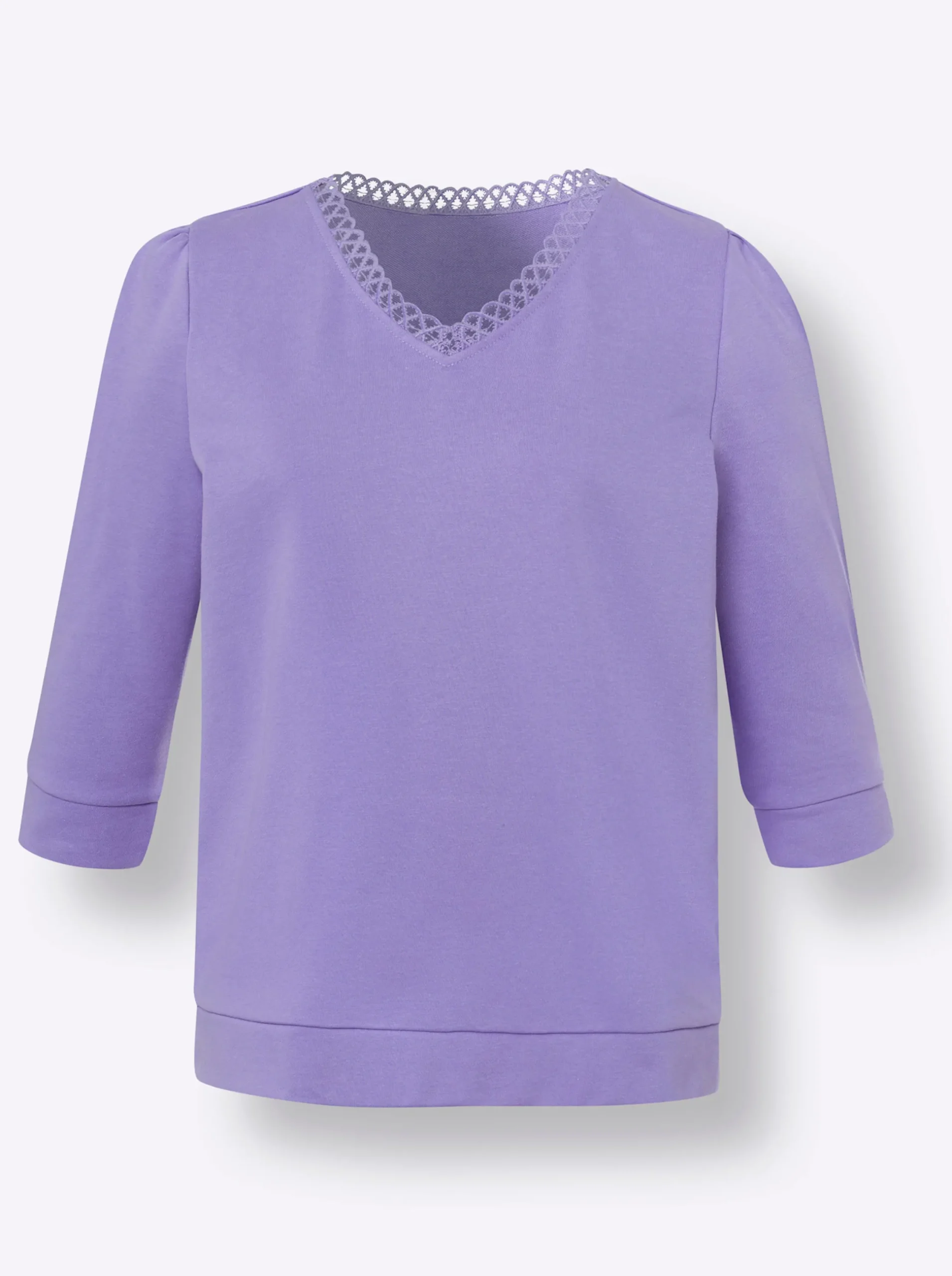 Shirts|heine Sweatshirt mit Spitze am V-Ausschnitt lavendel