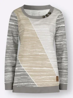 Pullover| Sweatshirt mit sportivem Print grau-ecru-bedruckt
