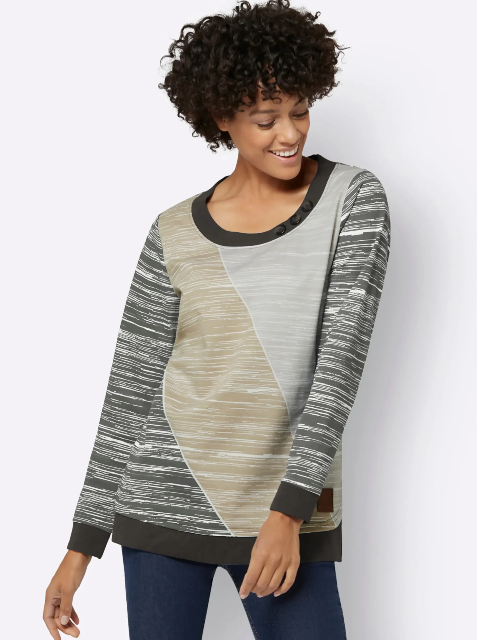 Shirts| Sweatshirt mit sportivem Print graphit-ecru-bedruckt
