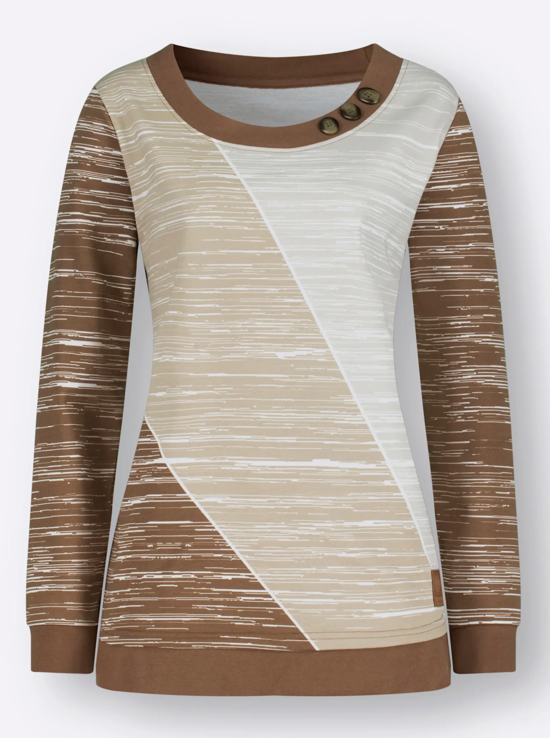 Shirts| Sweatshirt mit sportivem Print braun-ecru-bedruckt
