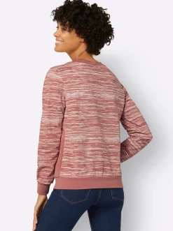 Pullover|Shirts| Sweatshirt mit Uni-Einsätzen rosenholz-ecru-bedruckt