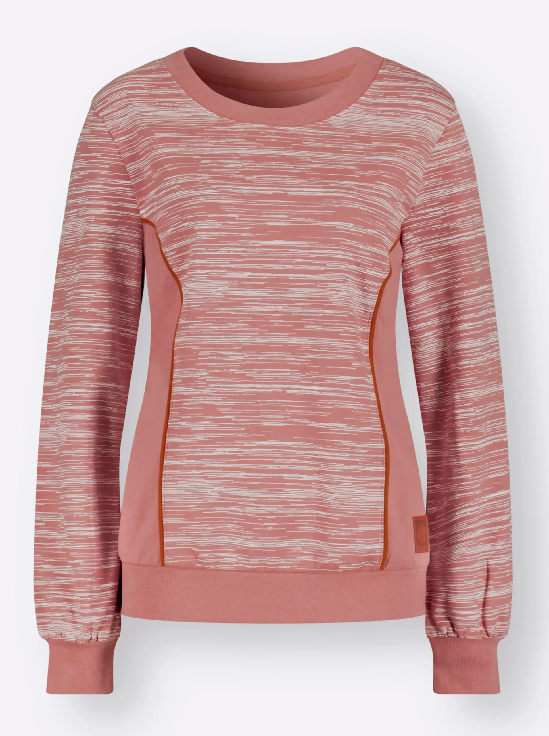 Pullover|Shirts| Sweatshirt mit Uni-Einsätzen rosenholz-ecru-bedruckt