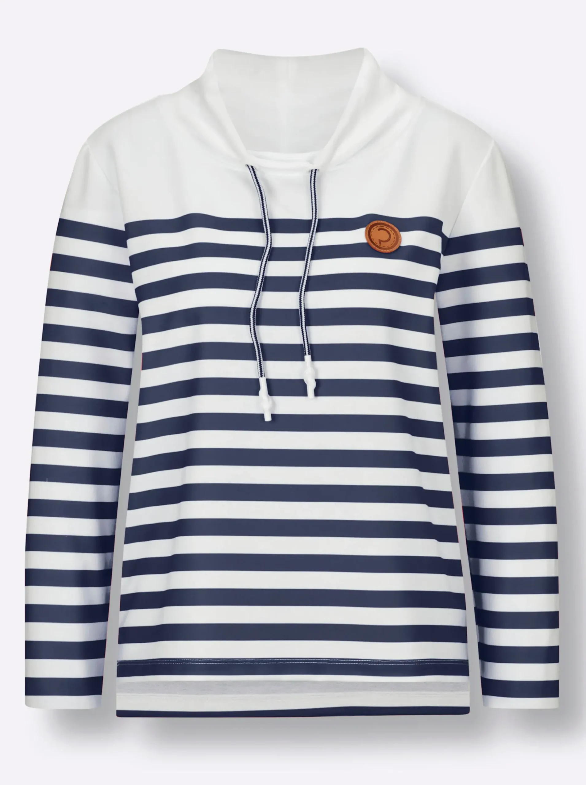 Pullover|Shirts|CREATION L PREMIUM Sweatshirt mit verlängertem Rückenteil weiß-marine-geringelt
