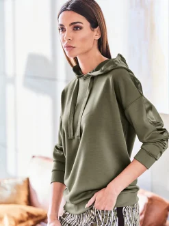 Basics|heine Sweatshirt mit weitenverstellbarer Kapuze khaki