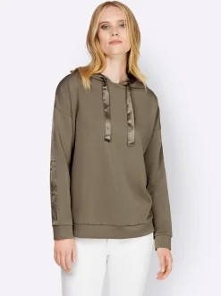 Basics|heine Sweatshirt mit weitenverstellbarer Kapuze khaki